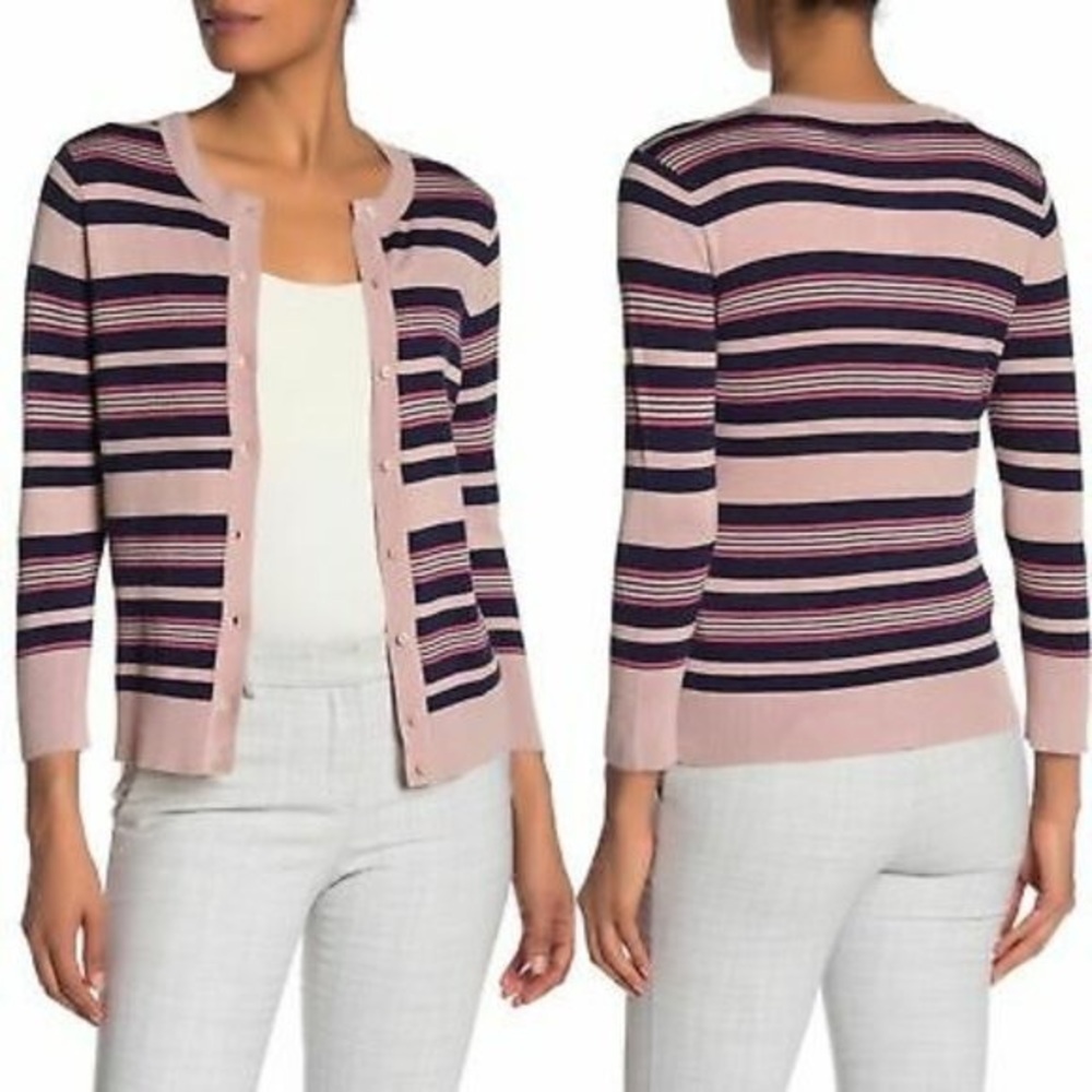 Halogen Striped Buttoned Down Cardigan - image 1